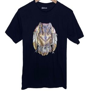 Vintage Y2K Wolf Dreamcatcher Native Graphic T-shirt Unisex Small